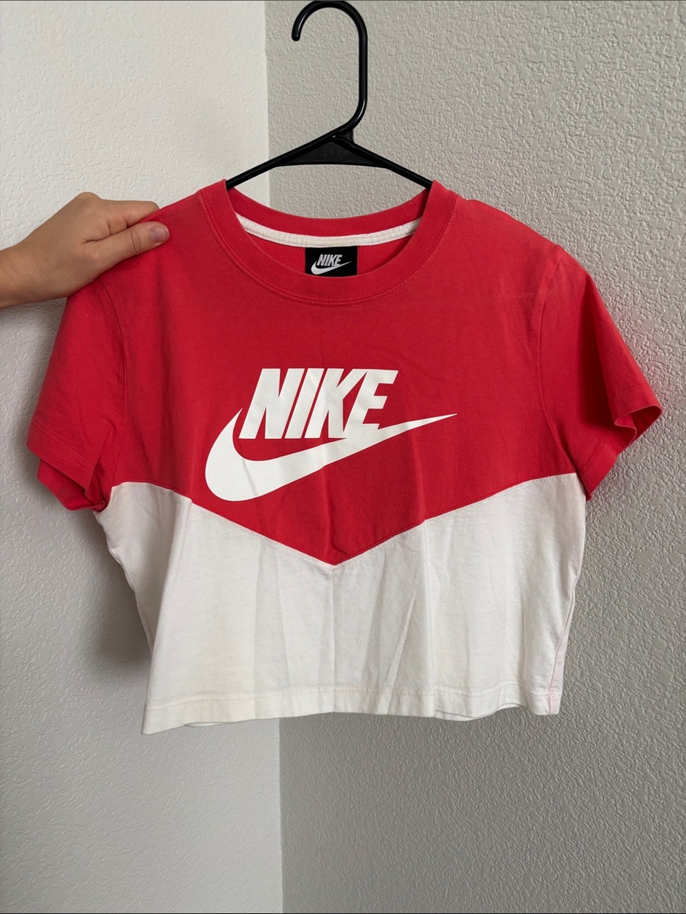Nike Red and White V-Panel Logo Crop Tee